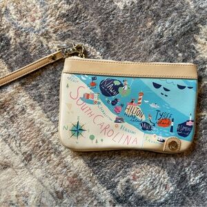 Spartina South Carolina Map Print Wristlet Clutch - Beige/Turquoise